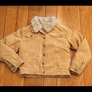 Girls Tan Corduroy Detachable Fur Lined Jacket
